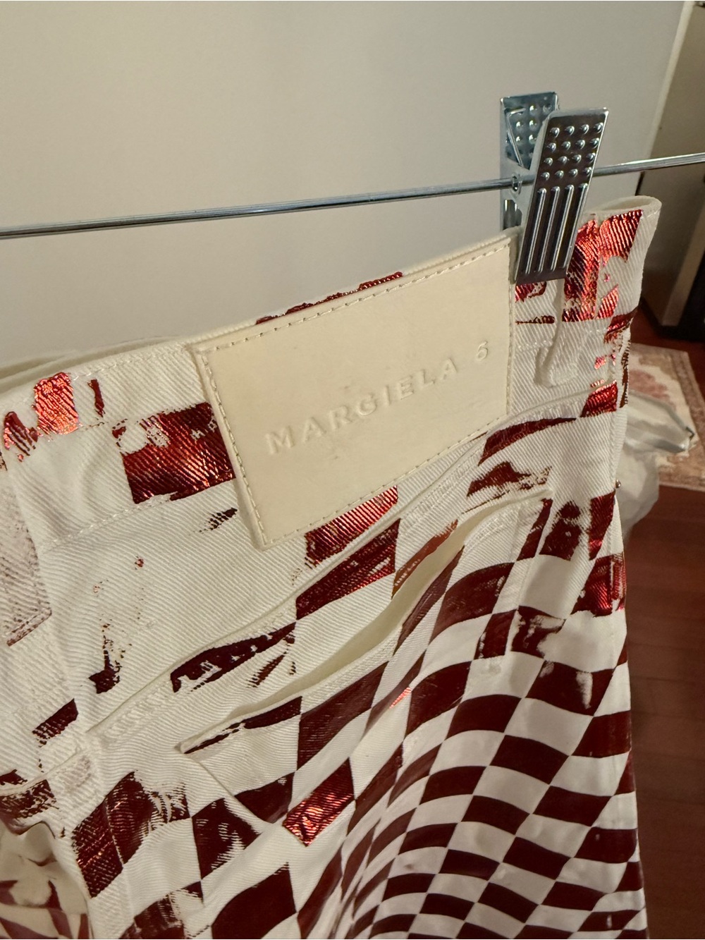 Maison Martin Margiela Red and White Checkerboard A-Line Maxi Skirt - Picture 6 of 7